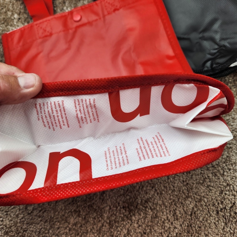 Lululemon Reusable Shopping Tote Bag Set of 3 Red Black White Small Snap Closure - Picture 4 of 5